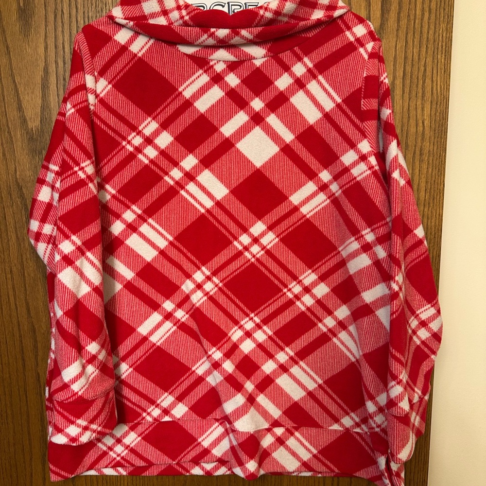 Talbots Red and White Plaid Cowl Neck Sweater